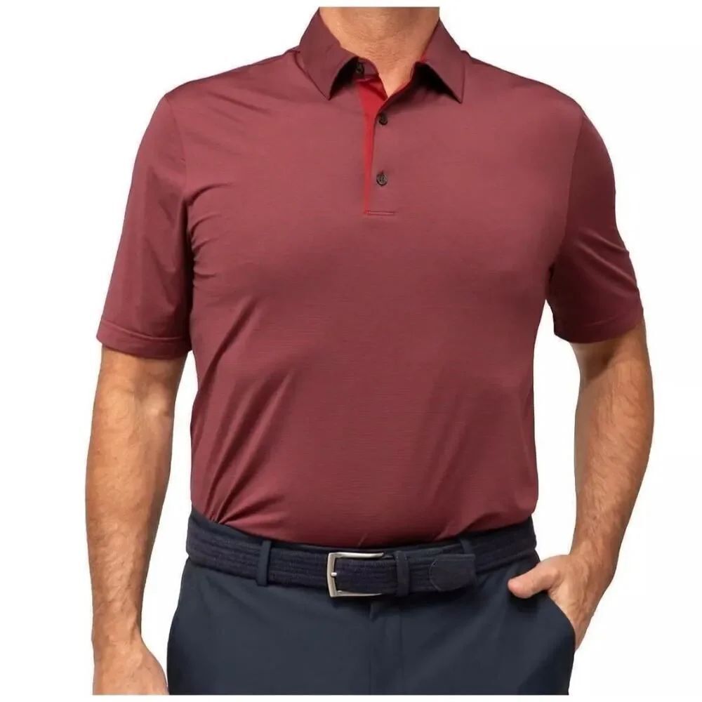 Greg Norman Men's Short Sleeve Polo Shirt Play Dry Red Striped Size Large